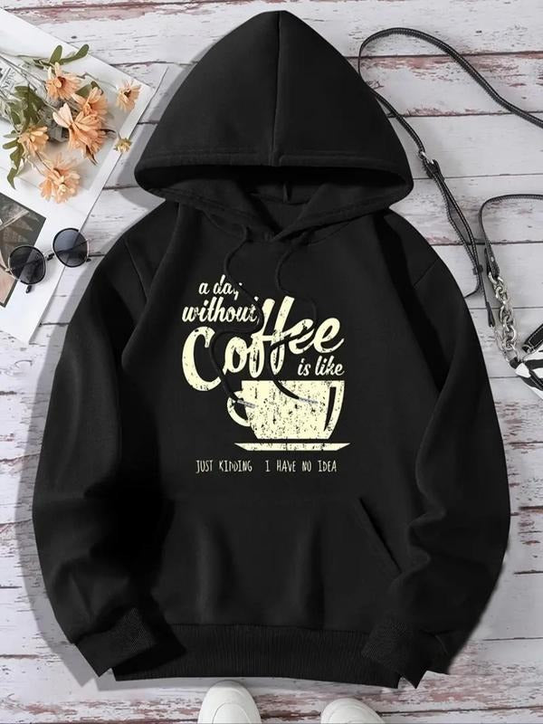 Coffee Letter Print Thermal Lined Casual Drawstring - Adult & Kids T-Shirts, Sweatshirts & Hoodies apparel design preview 1