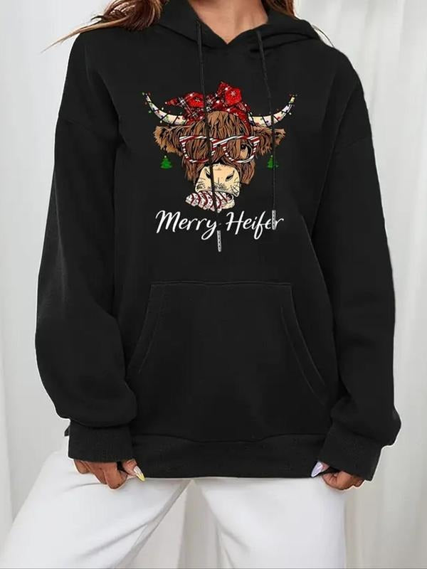Cow Head Letter Print Drawstring Casual Hooded Fall - Adult & Kids T-Shirts, Sweatshirts & Hoodies apparel design preview 1