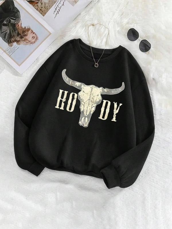 Cow Head Letter Print Thermal Lined Casual Round Neck - Adult & Kids T-Shirts, Sweatshirts & Hoodies apparel design preview 1