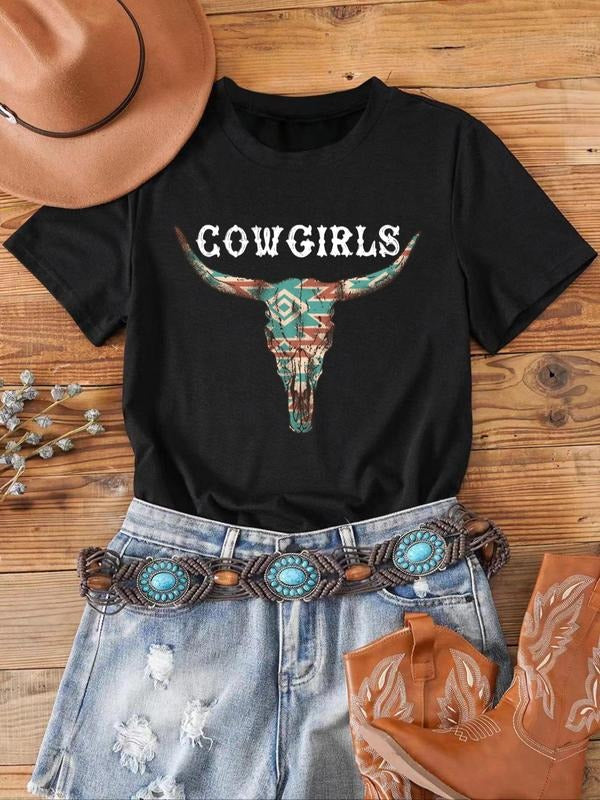 Cow Letter Print Round Neck Vintage Casual Short - Adult & Kids T-Shirts, Sweatshirts & Hoodies apparel design preview 1