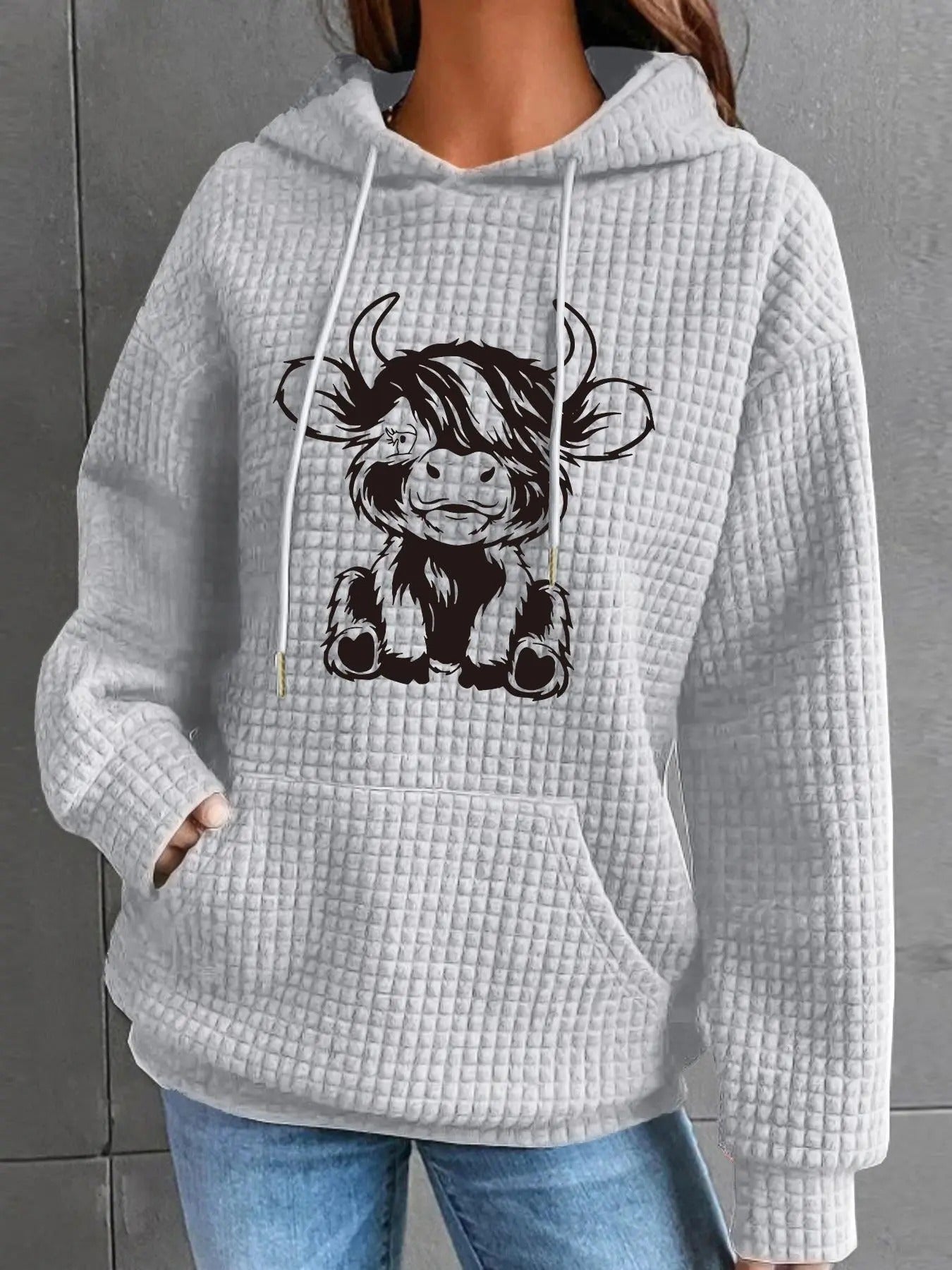 Cow Print Drawstring Pocket Casual Hooded Spring Top - Adult & Kids T-Shirts, Sweatshirts & Hoodies apparel design preview 1