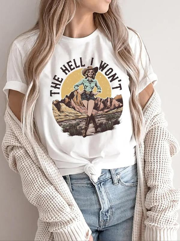 Cowgirl Print Round Neck Vintage Casual Short Sleeve - Adult & Kids T-Shirts, Sweatshirts & Hoodies apparel design preview 1