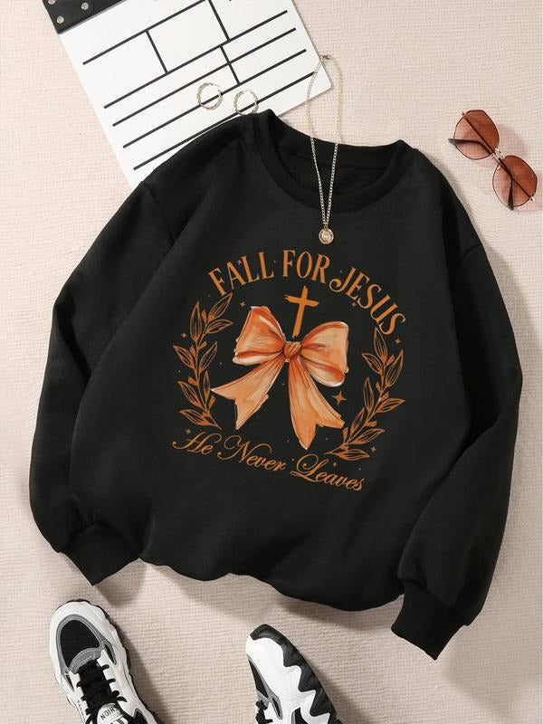 Cross Bowknot Letter Print Drop Shoulder Casual Round - Adult & Kids T-Shirts, Sweatshirts & Hoodies apparel design preview 1