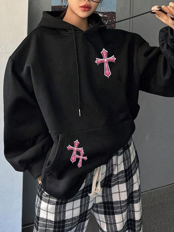 Cross Heart Print Drop Shoulder Casual Drawstring - Adult & Kids T-Shirts, Sweatshirts & Hoodies apparel design preview 1