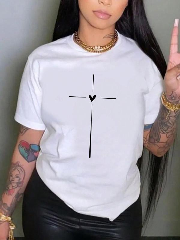 Cross Heart Print Round Neck Casual Crew Short Sleeve - Adult & Kids T-Shirts, Sweatshirts & Hoodies apparel design preview 1
