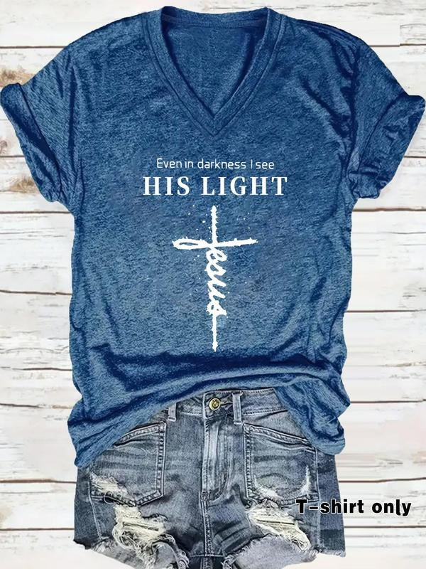 Cross Letter Print V Neck Casual Christian Summer Top - Adult & Kids T-Shirts, Sweatshirts & Hoodies apparel design preview 1