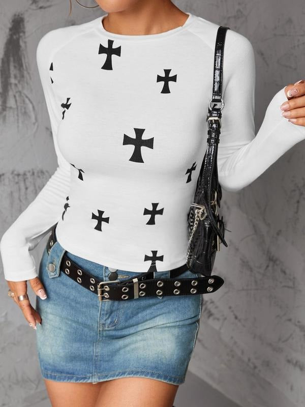 Cross Print Sleeve Casual Round Neck Spring Fall Top - Adult & Kids T-Shirts, Sweatshirts & Hoodies apparel design preview 1