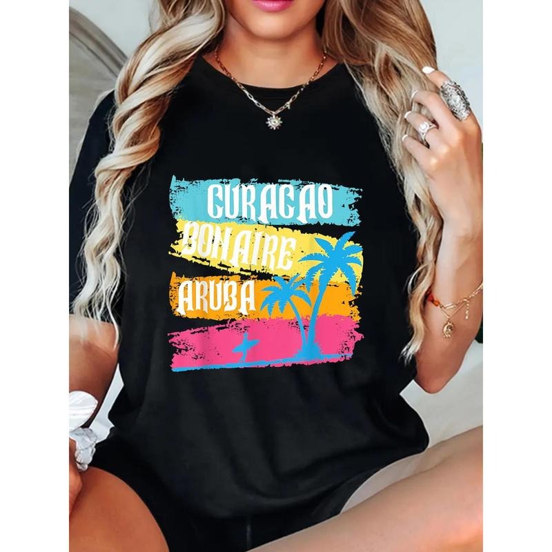 Curacao Tropical Summer Vibrant Letter Print Palm - Adult & Kids T-Shirts, Sweatshirts & Hoodies apparel design preview 1