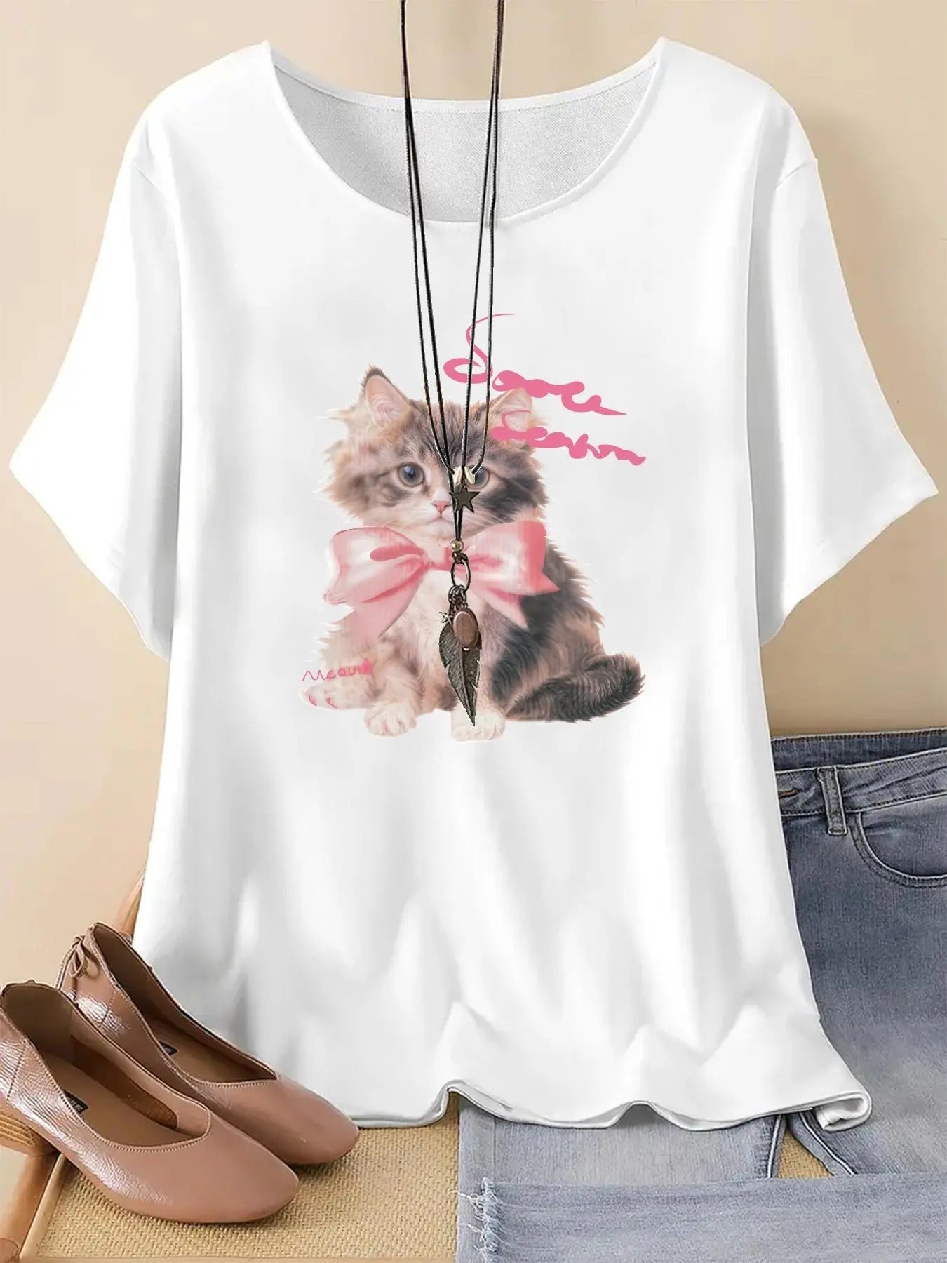Cute Cat Letter Print Drop Shoulder Casual Half - Adult & Kids T-Shirts, Sweatshirts & Hoodies apparel design preview 1