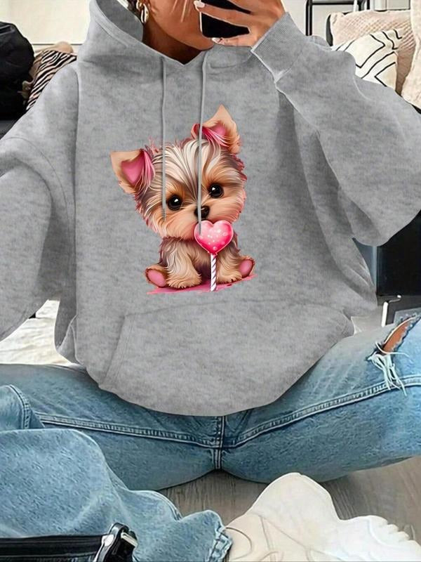 Cute Dog Print Drop Shoulder Drawstring Casual Pocket - Adult & Kids T-Shirts, Sweatshirts & Hoodies apparel design preview 1
