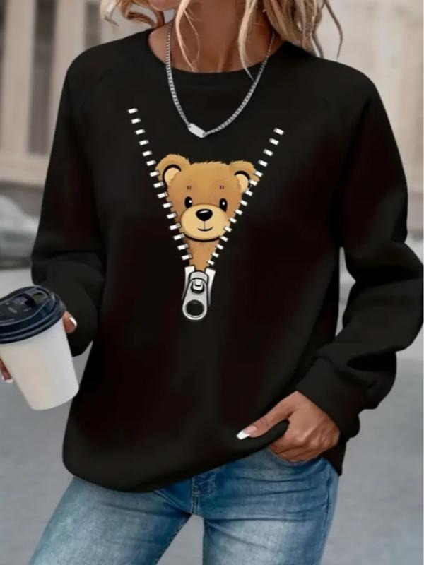 Cute Zipper Bear Print Round Neck Casual Fitted - Adult & Kids T-Shirts, Sweatshirts & Hoodies apparel design preview 1