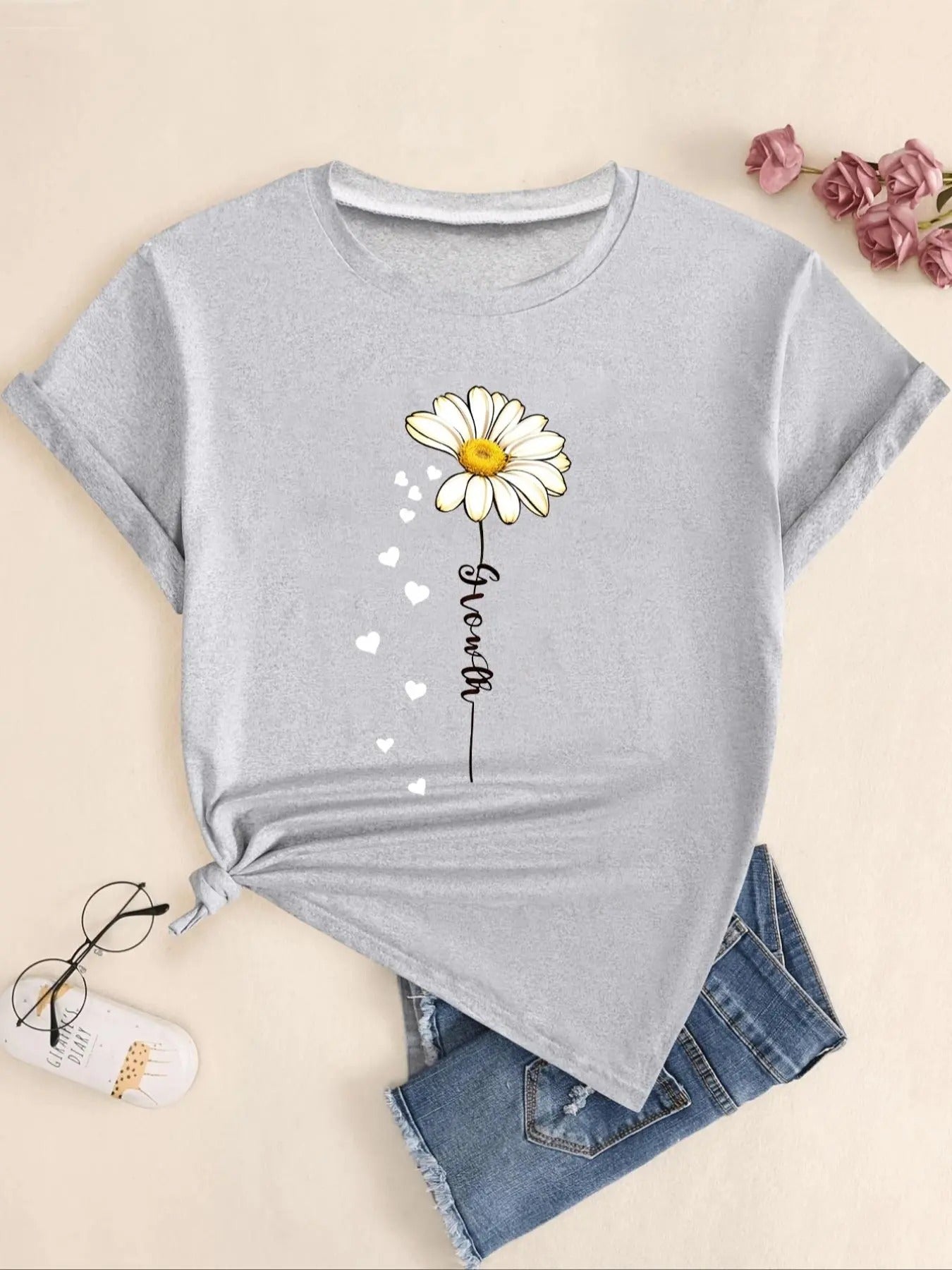 Daisy Heart Letter Print Round Neck Casual Short - Adult & Kids T-Shirts, Sweatshirts & Hoodies apparel design preview 1