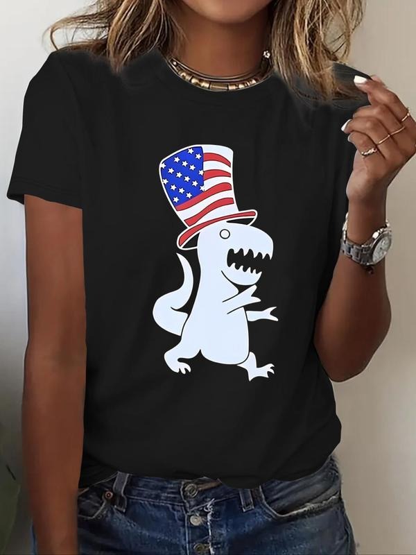 Dinosaur American Flag Print Round Neck Casual Short - Adult & Kids T-Shirts, Sweatshirts & Hoodies apparel design preview 1