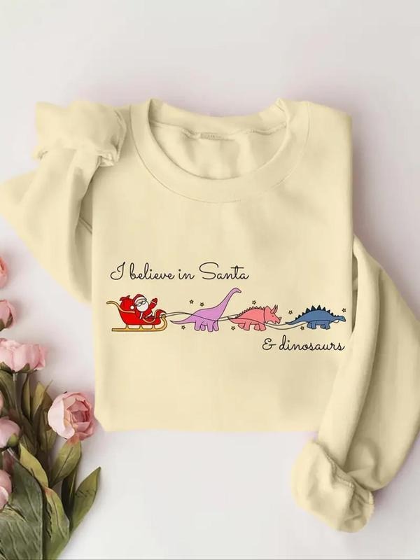 Dinosaur Santa Claus Print Crew Neck Drop Shoulder - Adult & Kids T-Shirts, Sweatshirts & Hoodies apparel design preview 1