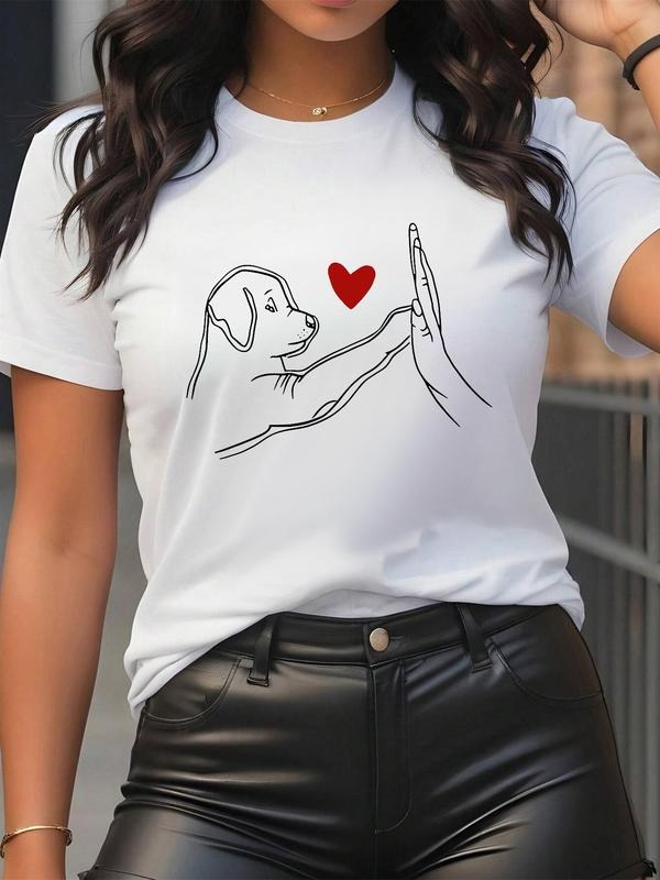Dog Heart Print Round Neck Vintage Casual Short - Adult & Kids T-Shirts, Sweatshirts & Hoodies apparel design preview 1