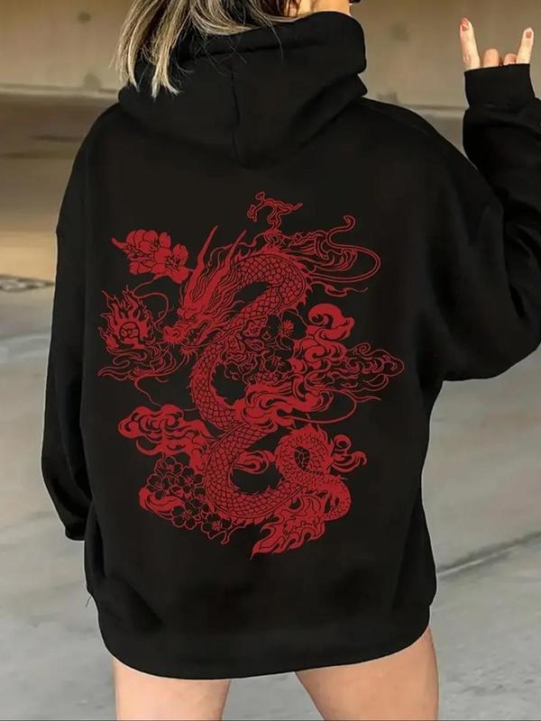Dragon Print Thermal Lined Drawstring Casual Pocket - Adult & Kids T-Shirts, Sweatshirts & Hoodies apparel design preview 1