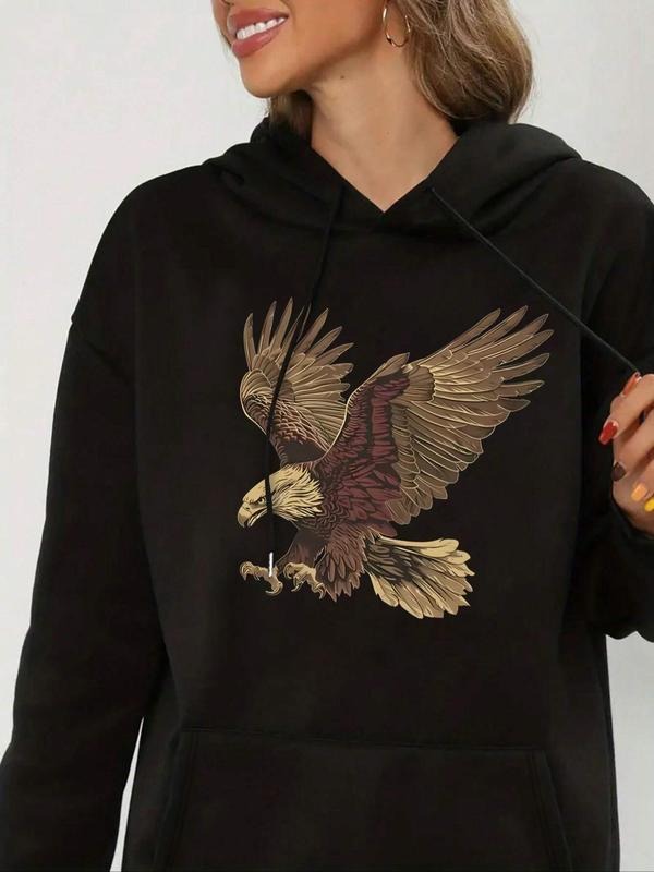 Eagle Print Drop Shoulder Drawstring Casual Kangaroo - Adult & Kids T-Shirts, Sweatshirts & Hoodies apparel design preview 1