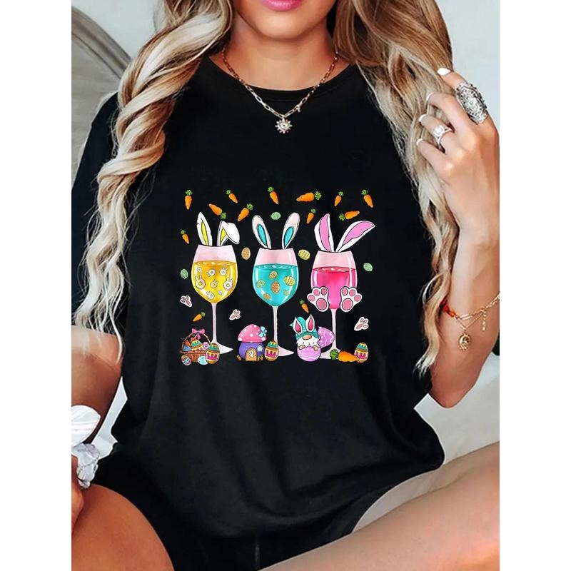 Easter Bunny Wine Glasses Soft Crew Neck Short Sleeve - Adult & Kids T-Shirts, Sweatshirts & Hoodies apparel design preview 1