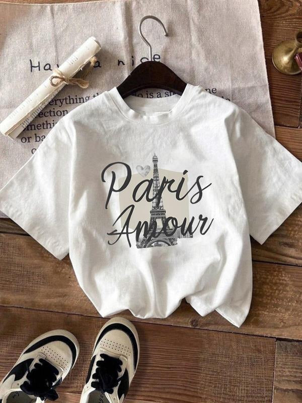 Eiffel Tower Letter Print Round Neck Vintage Casual - Adult & Kids T-Shirts, Sweatshirts & Hoodies apparel design preview 1