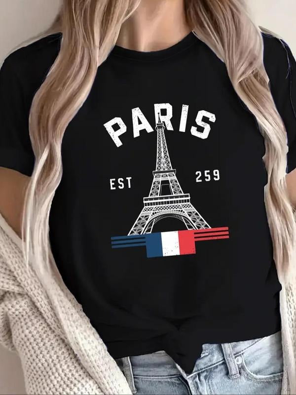 Eiffel Tower Letter Print Round Neck Vintage Casual - Adult & Kids T-Shirts, Sweatshirts & Hoodies apparel design preview 1