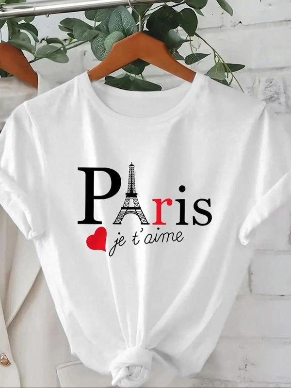 Eiffel Tower Letter Print Round Neck Vintage Casual - Adult & Kids T-Shirts, Sweatshirts & Hoodies apparel design preview 1