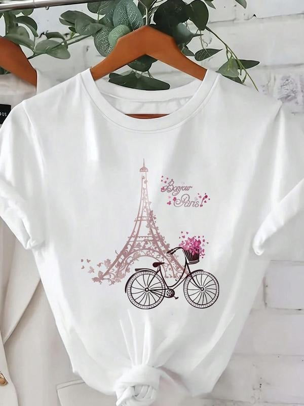 Eiffel Tower Print Round Neck Casual Bike Short - Adult & Kids T-Shirts, Sweatshirts & Hoodies apparel design preview 1