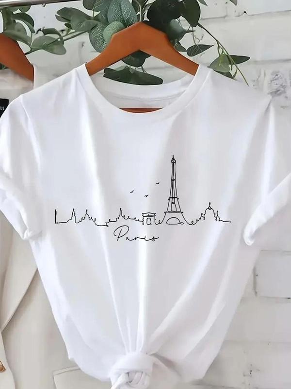 Eiffel Tower Print Round Neck Casual Short Sleeve - Adult & Kids T-Shirts, Sweatshirts & Hoodies apparel design preview 1