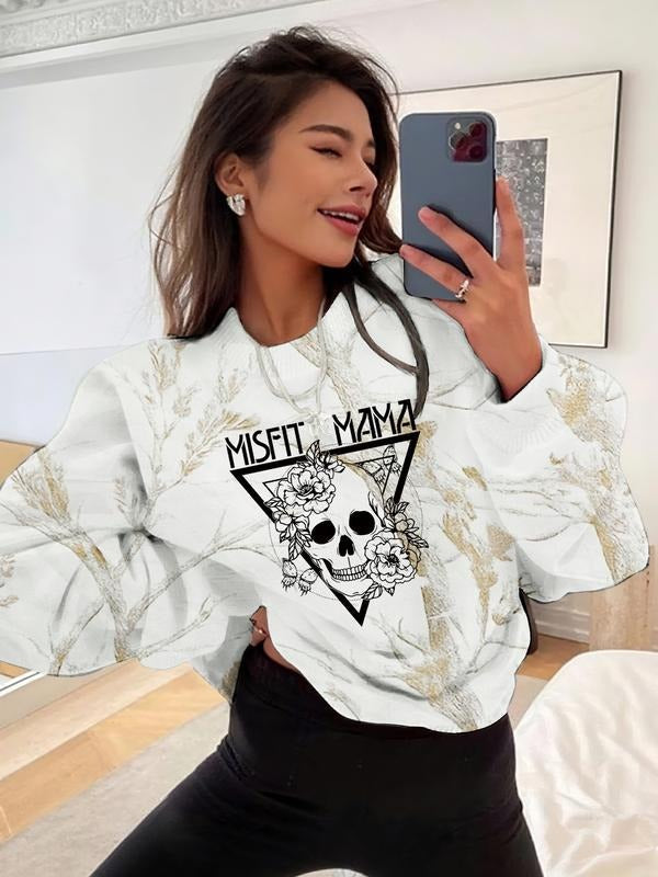 Round Neck Halloween Skull Letter Print Casual Loose - Adult & Kids T-Shirts, Sweatshirts & Hoodies apparel design preview 1