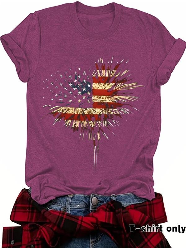 Fireworks American Flag Print Round Neck Casual Short - Adult & Kids T-Shirts, Sweatshirts & Hoodies apparel design preview 1