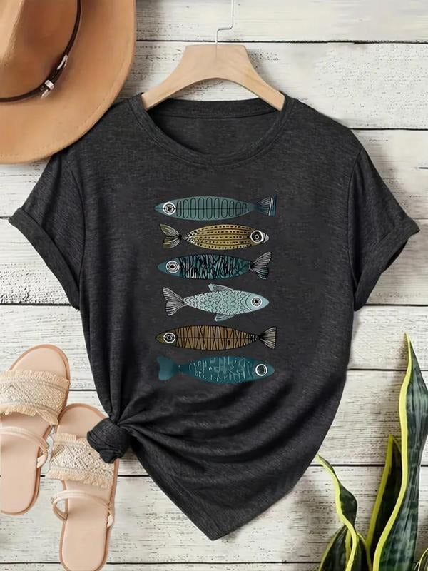 Fish Print Round Neck Casual Short Sleeve Crew Summer - Adult & Kids T-Shirts, Sweatshirts & Hoodies apparel design preview 1