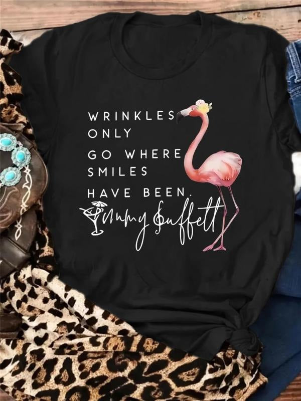 Flamingo Letter Print Round Neck Vintage Casual Short - Adult & Kids T-Shirts, Sweatshirts & Hoodies apparel design preview 1