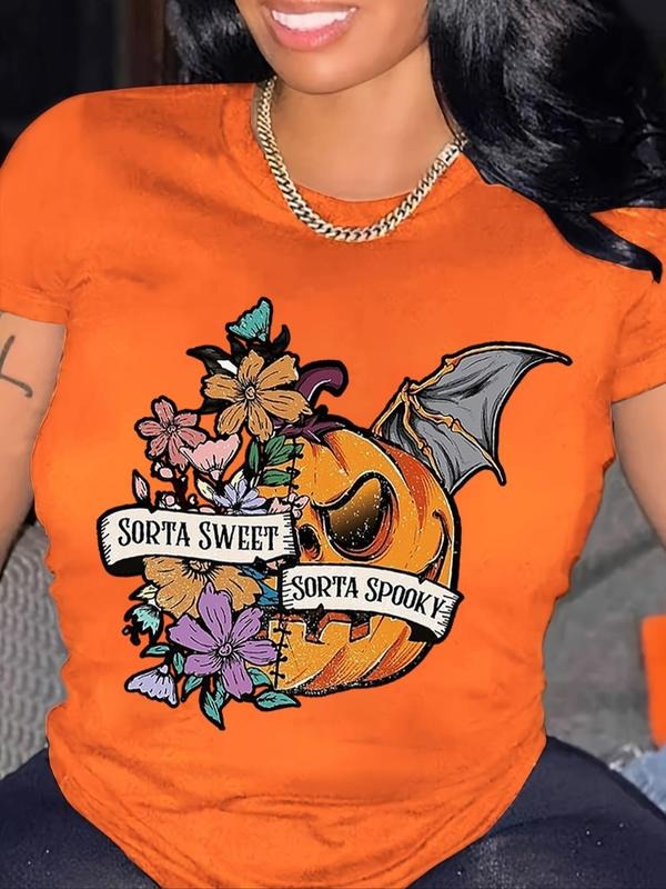 Floral Pumpkin Print Round Neck Casual Short Sleeve - Adult & Kids T-Shirts, Sweatshirts & Hoodies apparel design preview 1