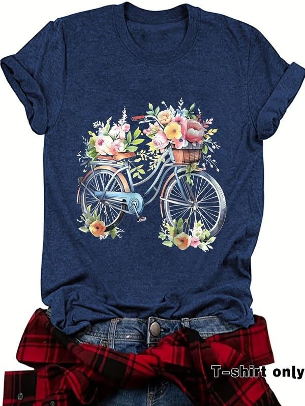 Floral Bicycle Print Round Neck Casual Short Sleeve - Adult & Kids T-Shirts, Sweatshirts & Hoodies apparel design preview 1