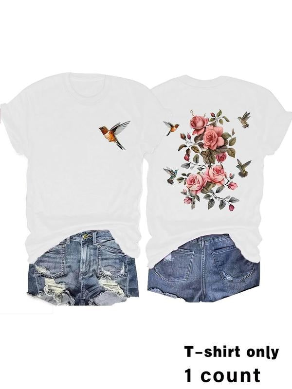 Floral Bird Print Round Neck Casual Short Sleeve Crew - Adult & Kids T-Shirts, Sweatshirts & Hoodies apparel design preview 1