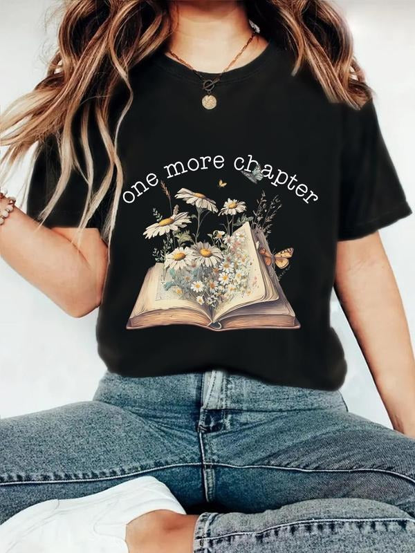 Floral Book Print Round Neck Vintage Casual Short - Adult & Kids T-Shirts, Sweatshirts & Hoodies apparel design preview 1
