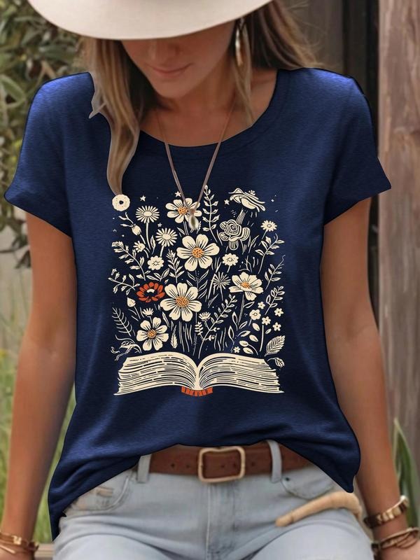 Floral Book Print Round Neck Casual Short Sleeve Crew - Adult & Kids T-Shirts, Sweatshirts & Hoodies apparel design preview 1