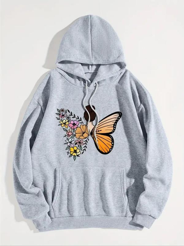 Floral Butterfly Figure Print Drawstring Pocket - Adult & Kids T-Shirts, Sweatshirts & Hoodies apparel design preview 1