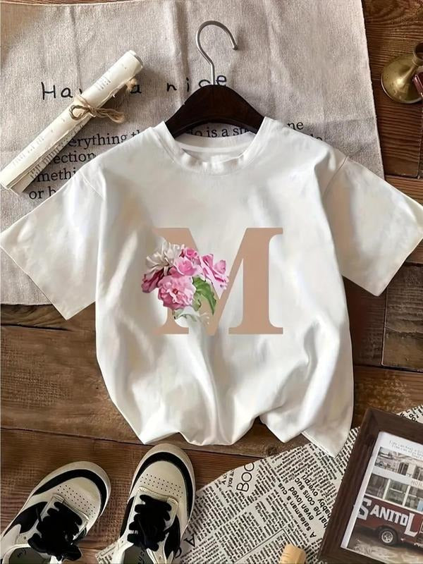 Floral Letter Print Crew Neck Casual Short Sleeve - Adult & Kids T-Shirts, Sweatshirts & Hoodies apparel design preview 1