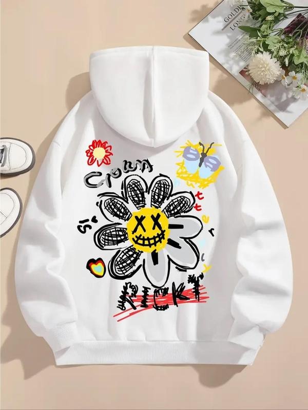 Floral Letter Print Drawstring Casual Hooded Thermal - Adult & Kids T-Shirts, Sweatshirts & Hoodies apparel design preview 1