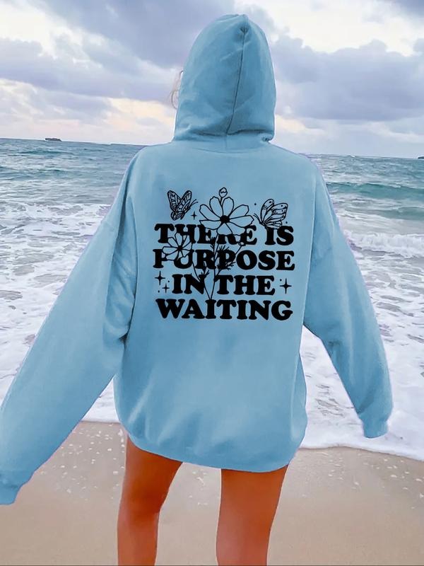 Floral Letter Print Drop Shoulder Casual Drawstring - Adult & Kids T-Shirts, Sweatshirts & Hoodies apparel design preview 1