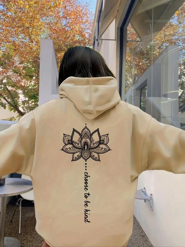 Floral Letter Print Drop Shoulder Casual Drawstring - Adult & Kids T-Shirts, Sweatshirts & Hoodies apparel design preview 1