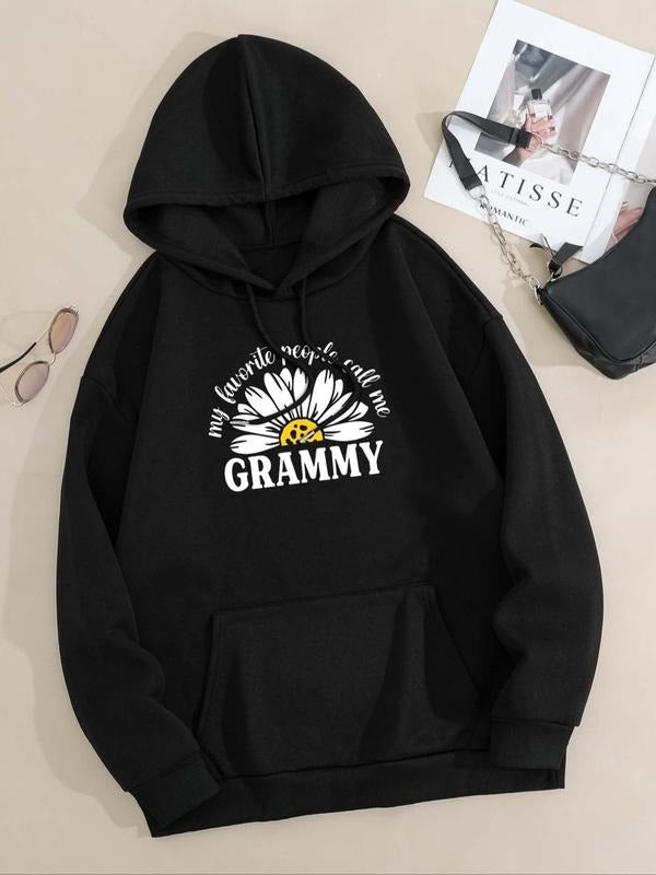 Floral Letter Print Drop Shoulder Casual Drawstring - Adult & Kids T-Shirts, Sweatshirts & Hoodies apparel design preview 1