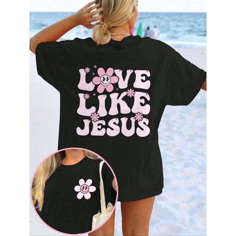 Floral Letter Print Drop Shoulder Casual Half Sleeve - Adult & Kids T-Shirts, Sweatshirts & Hoodies apparel design preview 1