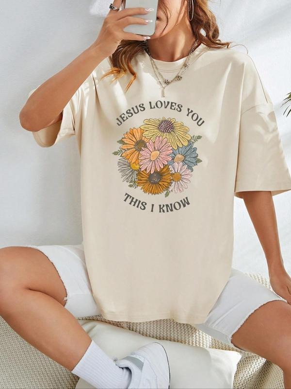 Floral Letter Print Round Neck Vintage Casual Drop - Adult & Kids T-Shirts, Sweatshirts & Hoodies apparel design preview 1