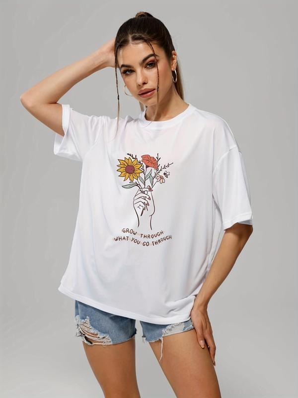 Floral Letter Print Round Neck Vintage Casual Drop - Adult & Kids T-Shirts, Sweatshirts & Hoodies apparel design preview 1