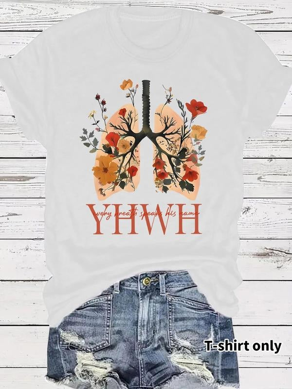 Floral Letter Print Round Neck Vintage Casual Short - Adult & Kids T-Shirts, Sweatshirts & Hoodies apparel design preview 1