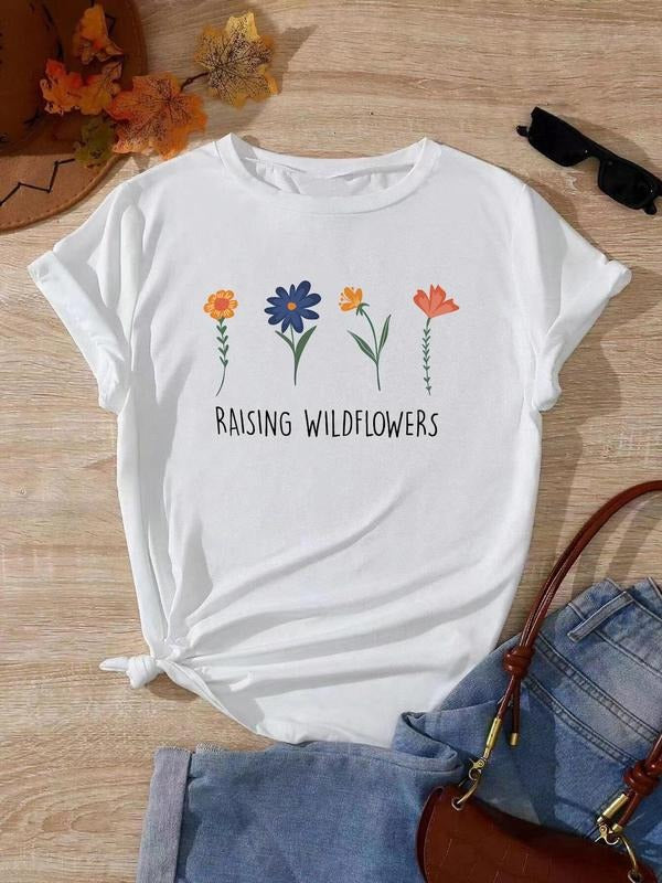 Floral Letter Print Round Neck Casual Crew Short - Adult & Kids T-Shirts, Sweatshirts & Hoodies apparel design preview 1