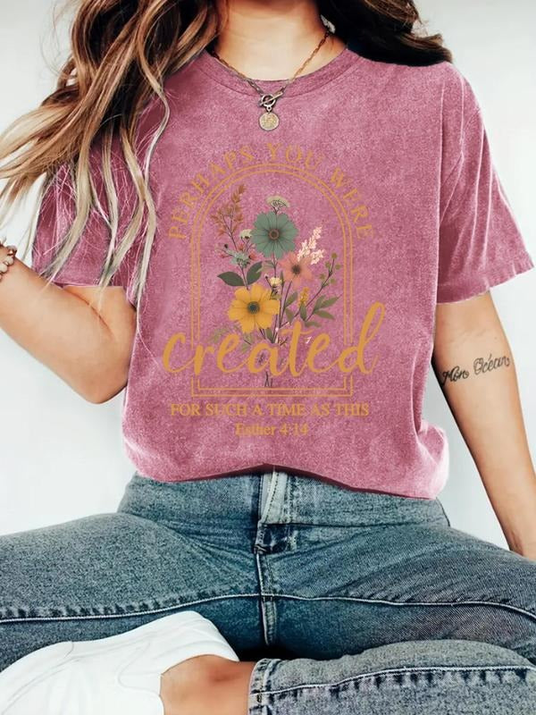 Floral Letter Print Round Neck Casual Crew Short - Adult & Kids T-Shirts, Sweatshirts & Hoodies apparel design preview 1