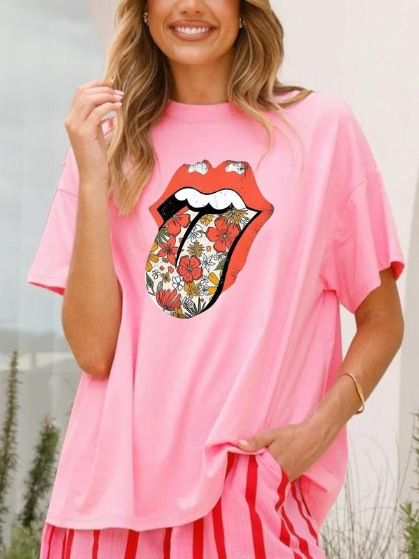 Floral Lip Print Round Neck Casual Crew Daily All - Adult & Kids T-Shirts, Sweatshirts & Hoodies apparel design preview 1