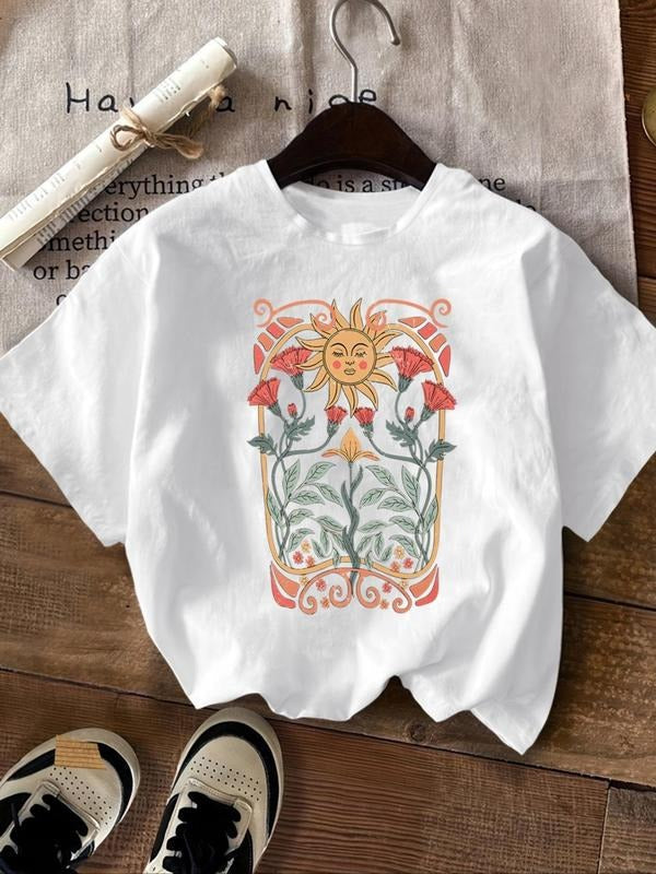 Floral Sun Print Round Neck Casual Short Sleeve Crew - Adult & Kids T-Shirts, Sweatshirts & Hoodies apparel design preview 1